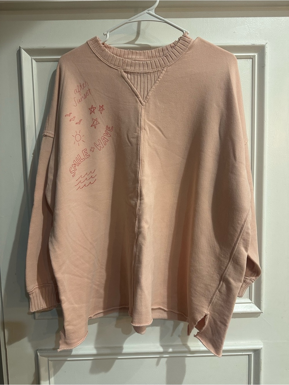 aerie Dusty Pink Crewneck Sweatshirt with Smile + Wave Graphic